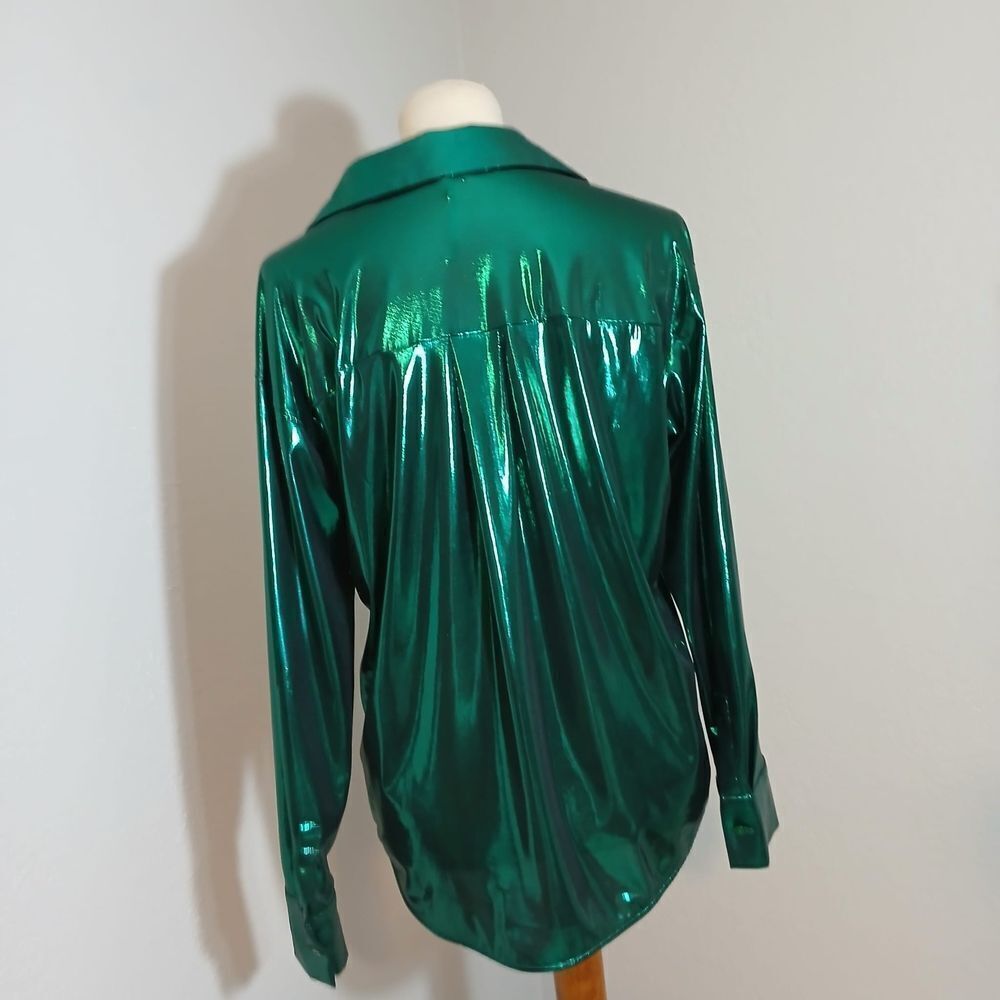 Anthropologie Gillian Liquid Shine Green Long Sleeve Button Down Shirt Size S - Picture 5 of 12